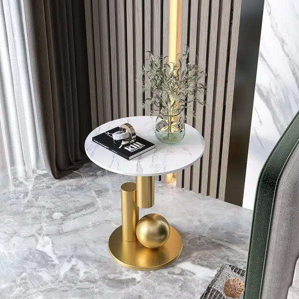 Contemporary Luxury Circular Rock Slabs Geometric Base End Table For Living Room - Image 6