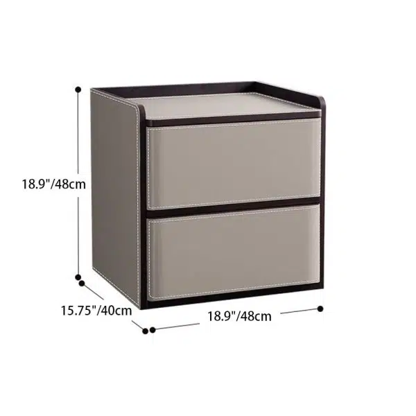 Contemporary Nordic Rectangular Leather Wood Nightstand 2-Drawer For Bedroom - Image 4