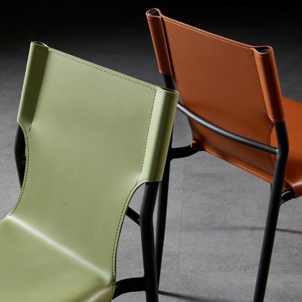 Contemporary Nordic Square Leather Carbon Steel Stackable Dining Chair Backrest For Dining Room - Image 7