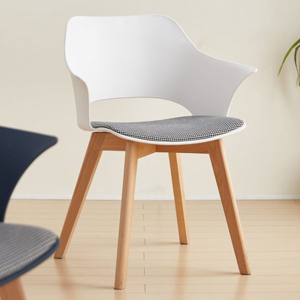 Contemporary Nordic Curved Plastic Wood Legs Dining Chair Backrest Armrest For Dining Room - Image 13