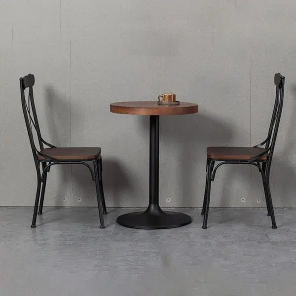 Contemporary Industrial Leather Wood Iron Square X Shape Back Dining Chair & Table Set For Dining Room - Image 15
