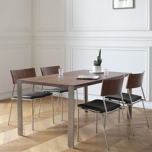 Contemporary Nordic Rectangular Curved Backrest Wood Leather Dining Chair For Dining Room - Image 13