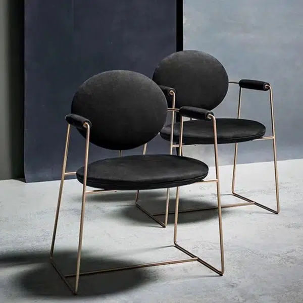 Contemporary Scandinavian Round Cushion Microfiber Leather Stainless Steel Dining Chair Backrest Armrest For Dining Room - Image 3