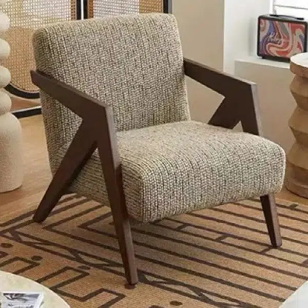 Contemporary Nordic Square Upholstered Cotton Linen Fabric Solid Wood Accent Chair Backrest Armrest For Living Room - Image 14