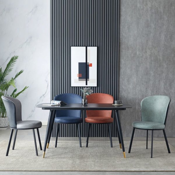 Contemporary Scandinavian Round Cushion Leather Carbon Steel Dining Chair Backrest For Dining Room - Image 14