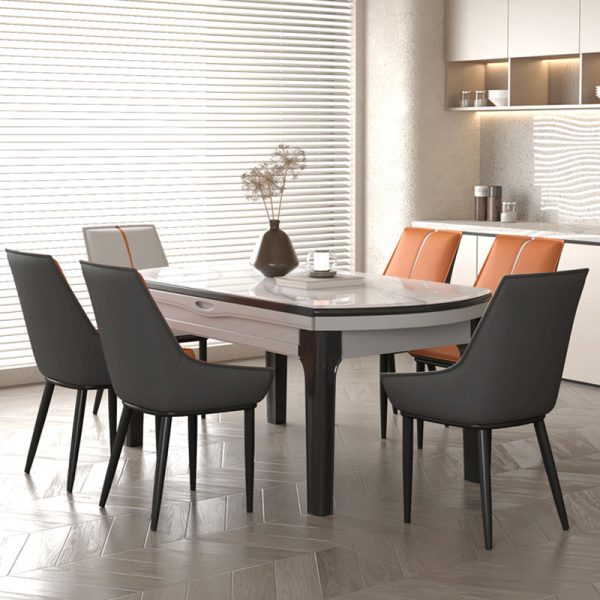 Contemporary Nordic Square Leather Upholstered Dining Chair Backrest Armrest For Dining Room - Image 14