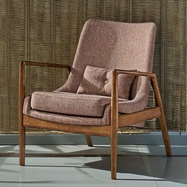 Contemporary Nordic Square Upholstered Fabric Wood Accent Chair Backrest Armrest For Living Room - Image 7