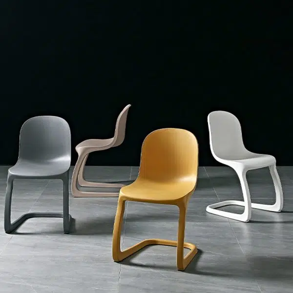 Contemporary Scandinavian Bow Frame Plastic Billet Steel Dining Chair Backrest For Dining Room - Image 5