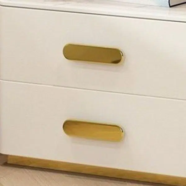 Contemporary Luxury Rectangular Rock Slab Solid Wood Leather Nightstand 2-Drawer For Bedroom - Image 6