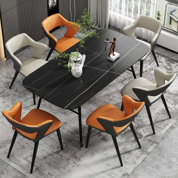 Contemporary Scandinavian Leather Fabric Carbon Steel Sponge Square Wing Dining Chair Backrest Armrest For Dining Room - Image 13