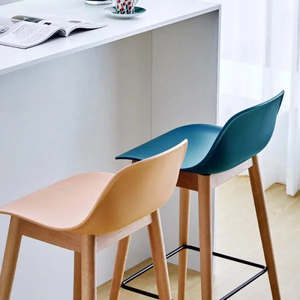 Contemporary Nordic Square Wood Metal PP Bar Stool Backrest Footrest For Dining Room - Image 13