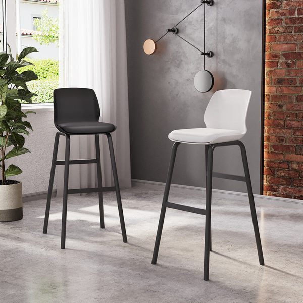 Contemporary Nordic Square Leather Upholstered Iron Bar Stool Plastic Backrest Footrest For Dining Room - Image 10