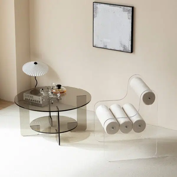 Contemporary Creative Cylinder Acrylic Fabric Chair Backrest Armless For Living Room - Image 2