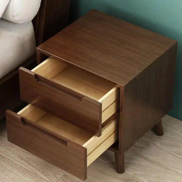Contemporary Nordic Rectangular Solid Wood Nightstand 1/2 Drawer For Bedroom - Image 6
