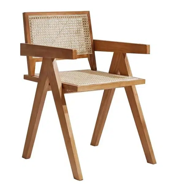 Contemporary Scandinavian Rectangular Wood Rattan Chair Backrest Armrest For Living Room - Image 26