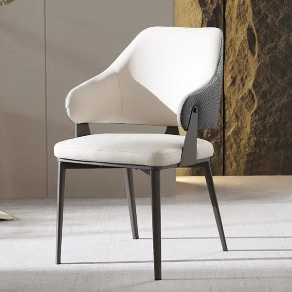 Contemporary Scandinavian Leather Carbon Steel Sponge Square Lozenge Dining Chair Backrest Armrest For Dining Room - Image 2