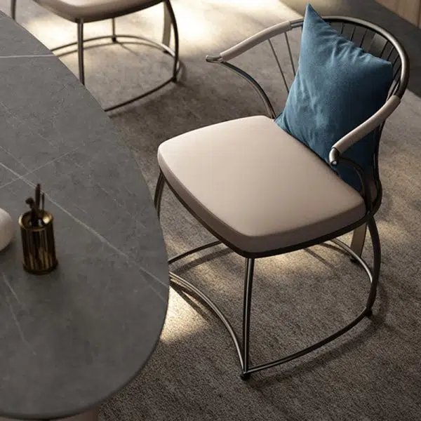 Contemporary Luxury Curved Stainless Steel Leather Chair Backrest Armless For Living Room - Image 12