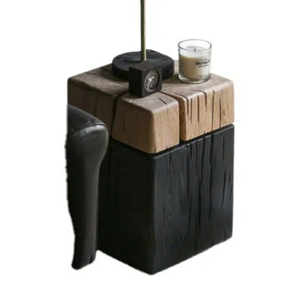 Contemporary Japanese Cuboid Crack Design Solid Wood End Table For Living Room - Image 11