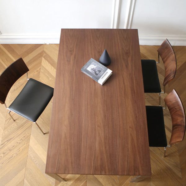 Contemporary Nordic Rectangular Curved Backrest Wood Leather Dining Chair For Dining Room - Image 12