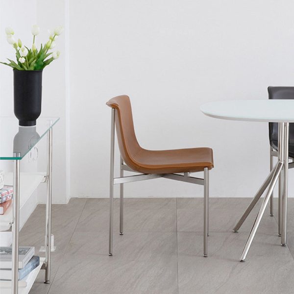 Contemporary Nordic Square Curved Leather Stainless Steel Dining Chair Backrest For Dining Room - Image 8