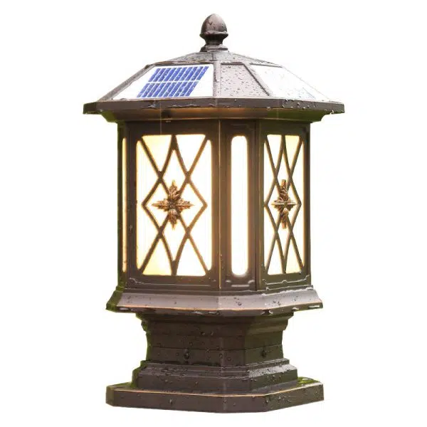 Solar European Hexagon Cage Column LED Outdoor Patio Post Head Landscape Light - Image 15