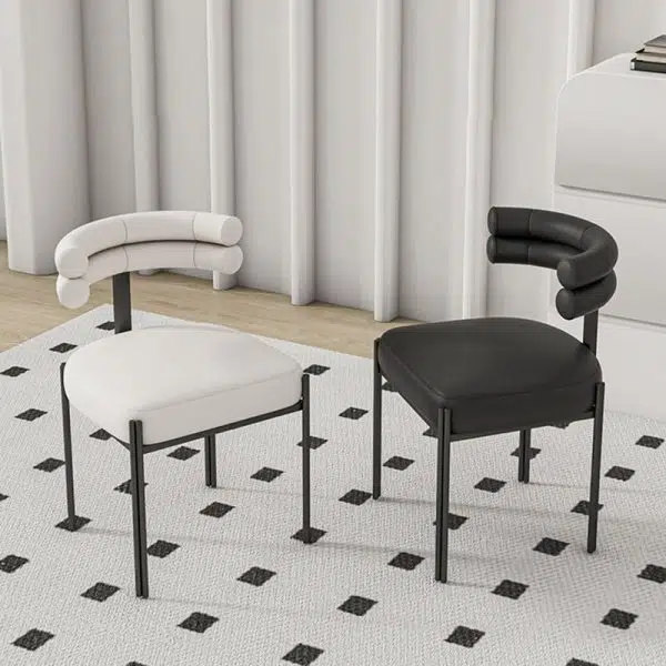 Contemporary Nordic Square Curved Backrest Leather Carbon Steel Dining Chair For Dining Room - Image 2