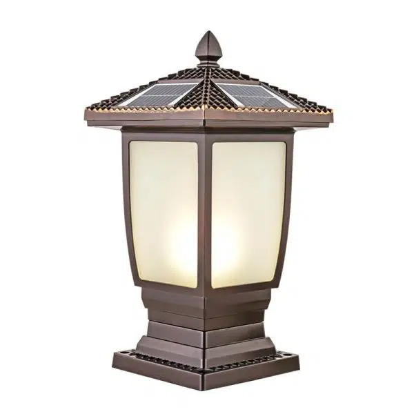Outdoor Chinese Solar Coffee Gold Square Column 1-Light Waterproof Landscape Light - Image 6
