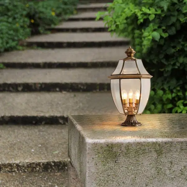 European Luxury All Copper Clear Glass Lantern Post 1/3 Light Waterproof Patio Landscape Light - Image 16