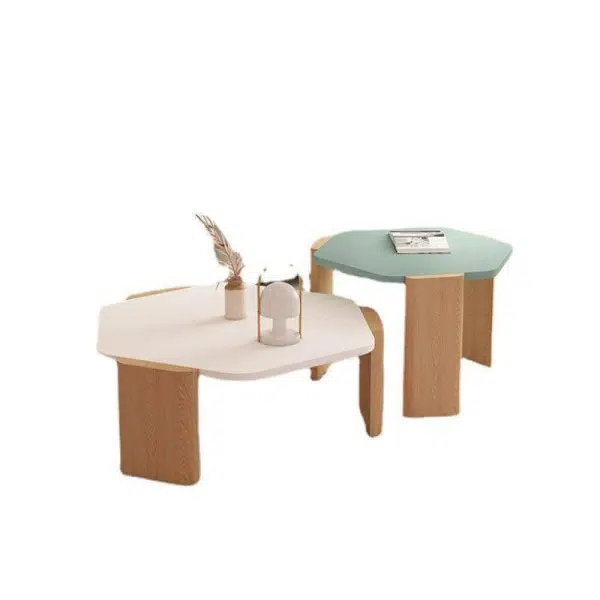 Contemporary Creative Hexagonal Plank Oak End Table 1-Tier For Living Room - Image 21