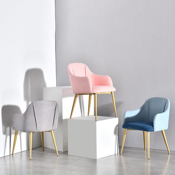 Contemporary Nordic Curve Fabric Upholstered Dining Chair Backrest Armrest For Dining Room - Image 3