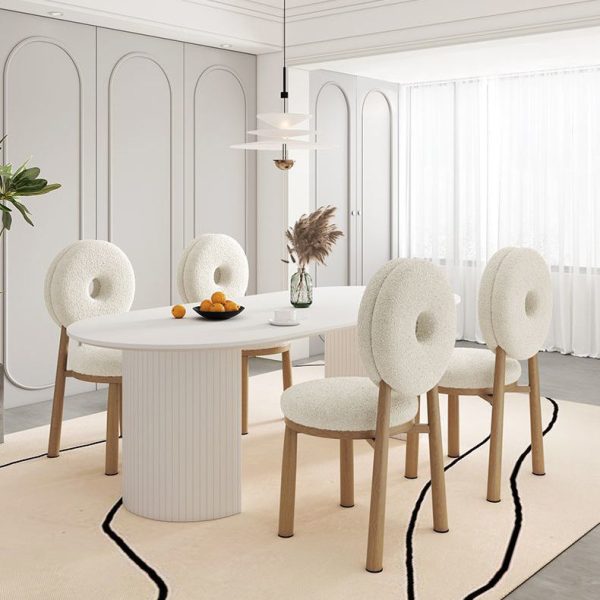 Contemporary Nordic Lambswool Carbon Steel Sponge Round Dining Chair Backrest For Dining Room - Image 16