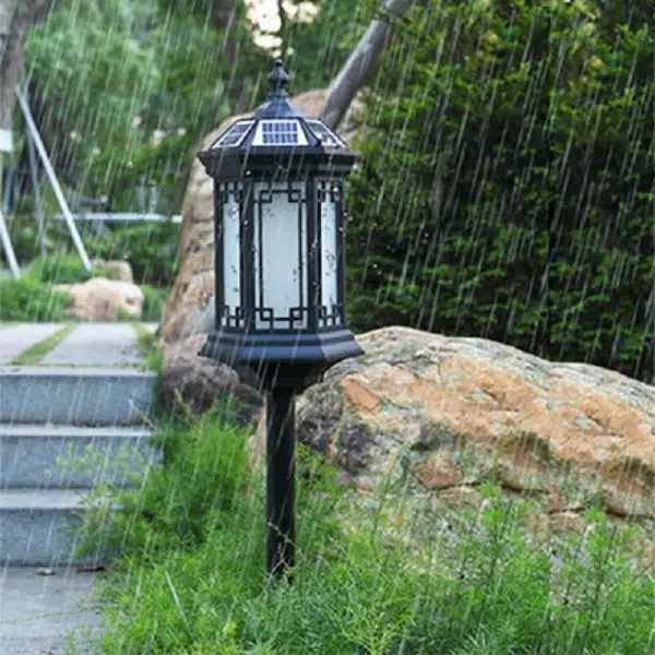 Traditional Chinese Waterproof Solar Aluminum Glass Cylinder 1-Light Landscape Lighting Outdoor Light For Garden - Image 2