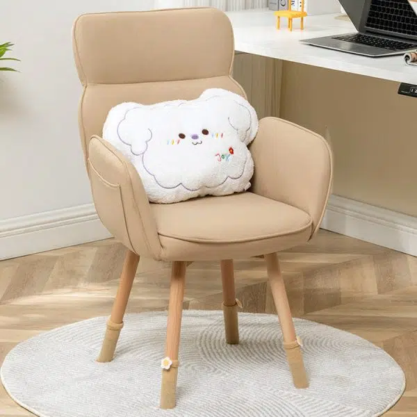Contemporary Nordic Square Fabric Upholstered Solid Wood Legs Vanity Stool Backrest Armrest For Bedroom - Image 10