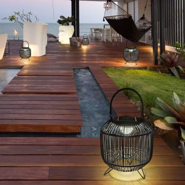 Modern Rattan Weaving Iron Portable Outdoor Waterproof Solar LED Lawn Landscape Light - Image 4