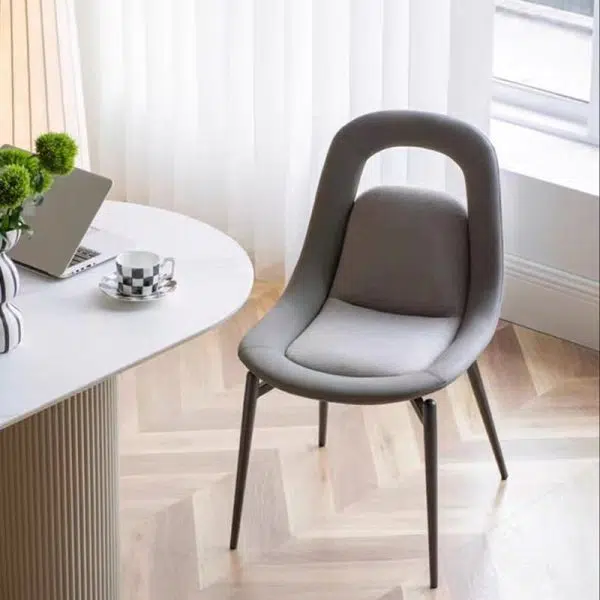 Contemporary Scandinavian Curved Leather Metal Tapered Legs Dining Chair Backrest For Dining Room - Image 4