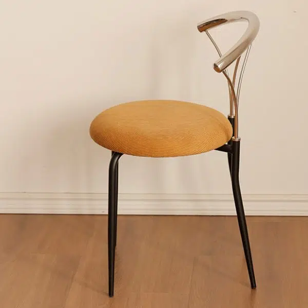 Contemporary Nordic Round Scalloped Backrest Fabric Corduroy Stainless Steel Dining Chair For Dining Room - Image 10