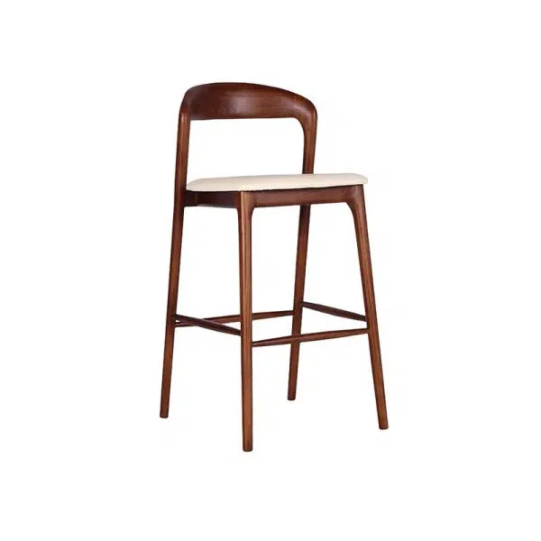 Contemporary Retro Square Solid Wood Frame Leather Upholstered Bar Stool Low Back Footrest For Dining Room - Image 12