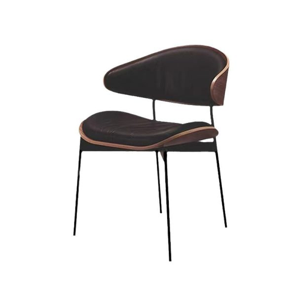 Contemporary Nordic Walnut Wood Grain Microfiber Leather Upholstered Dining Chair Backrest For Dining Room - Image 17