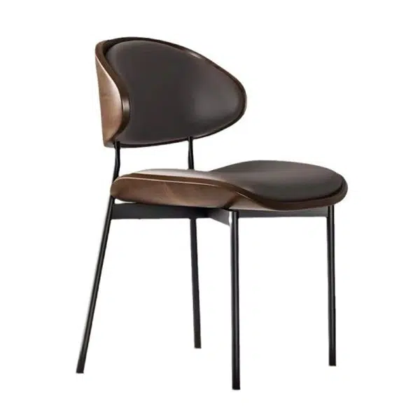 Contemporary Retro PU Wood Metal Sponge Square Curved Dining Chair Backrest For Dining Room - Image 21