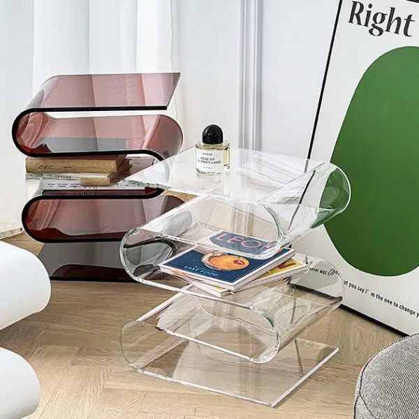 Contemporary Creative S-Shaped Acrylic Multifunctional Storage End Table 4-Tier For Living Room - Image 2