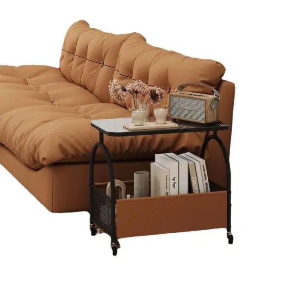 Contemporary Luxury Rectangular Glass Iron Leather End Table 2-Tier For Living Room - Image 18