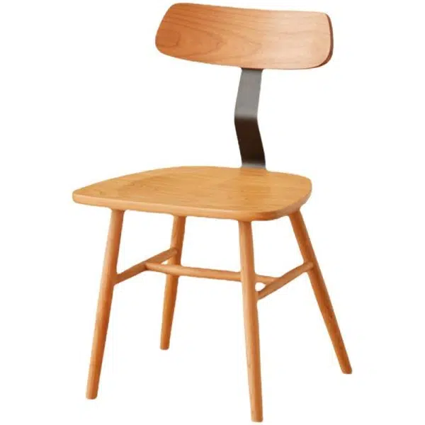 Contemporary Nordic Cherry Wood Iron Curved Square Dining Chair Backrest For Dining Room - Image 14