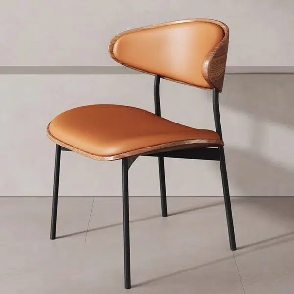 Contemporary Retro PU Wood Metal Sponge Square Curved Dining Chair Backrest For Dining Room - Image 16