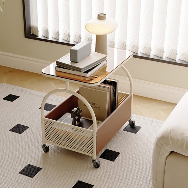 Contemporary Luxury Movable Rectangular Top Tempered Glass End Table 2-Tier For Living Room - Image 7