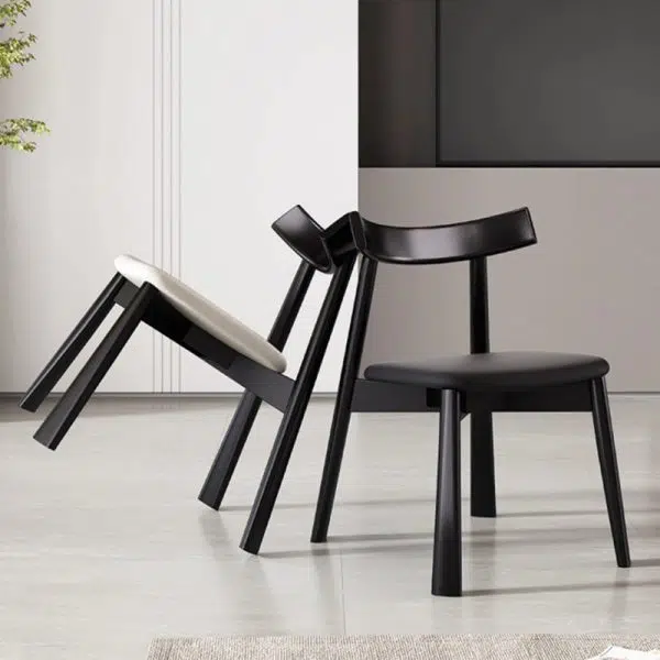 Contemporary Nordic Square Upholstered Curved Leather Wood Dining Chair Backrest For Dining Room - Image 11