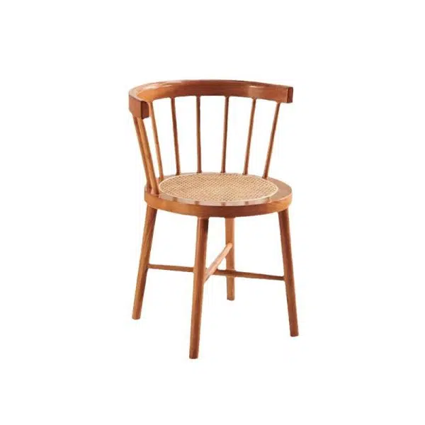 Contemporary Nordic Round Rubberwood Rattan Dining Chair Backrest For Dining Room - Image 18
