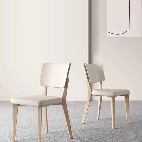 Contemporary Nordic Square Leather Solid Wood Frame Dining Chair Backrest For Dining Room - Image 3