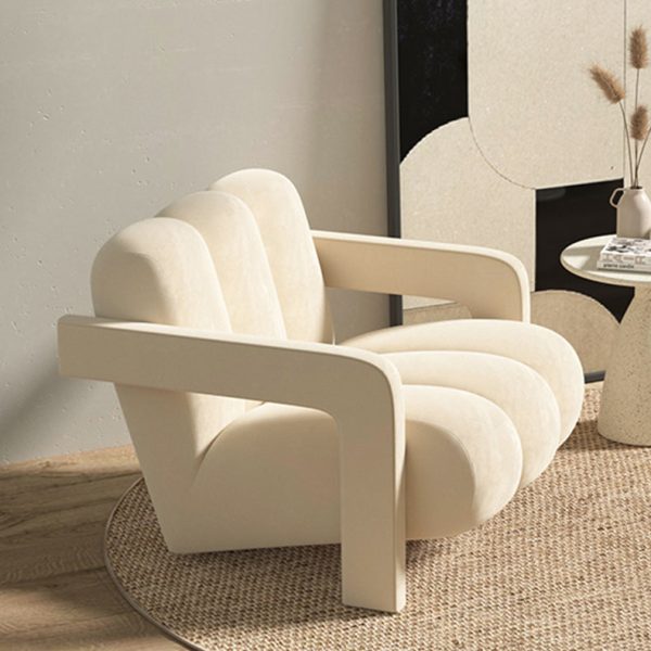 Contemporary Scandinavian Velvet Lambswool Wood Sponge Single Sofa Backrest Armrest For Living Room - Image 10