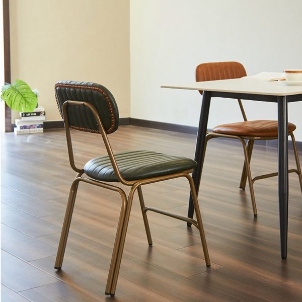 Contemporary Industrial Leather Iron Square Elliptical Stripe Dining Chair Backrest Footrest For Dining Room - Image 16