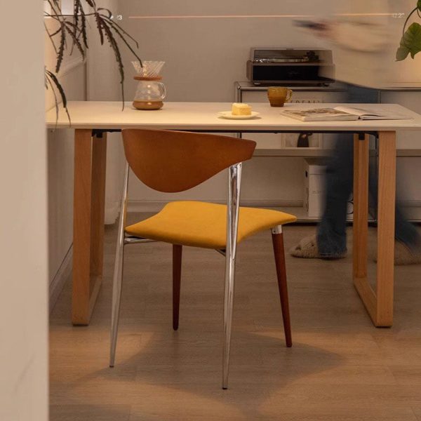 Contemporary Retro Beech Wood Iron Velvet Sponge Square Curved Dining Chair Backrest For Dining Room - Image 16